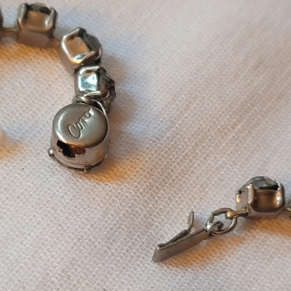 Vintage Coro Signed Rhinestone Drop Necklace With Rhinestone Clasp - Picture 9 of 10